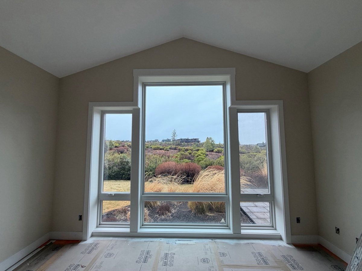 Interior room repaint featuring large windows, Central Oregon